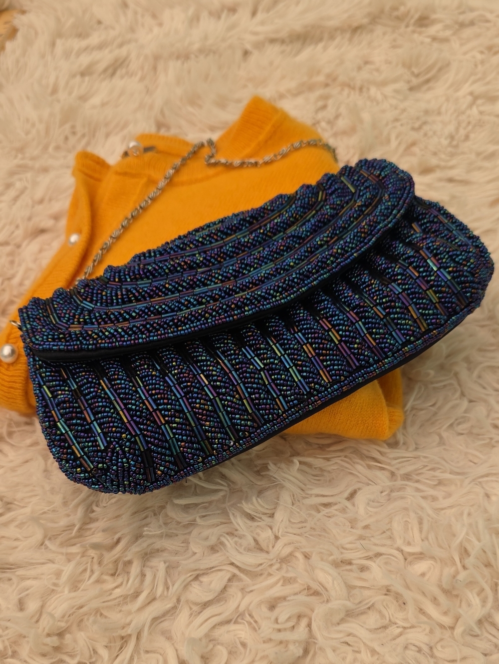 Blue Beaded Shoulder Bag Clutch